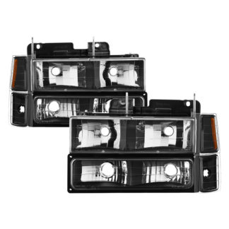 ( xTune ) Chevy C/K Series 1500/2500/3500 94-98 / Chevy Tahoe 95-99 / Chevy Silverado 94-98 / Chevy Suburban 94-98 / Chevy Suburban 94-98 ( Not Compatible With Seal Beam Headlight ) Headlights W/ Corner & Parking Lights 8pcs sets -Black