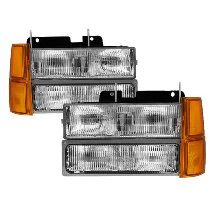 ( OE ) Chevy C/K Series 1500/2500/3500 94-98 / Chevy Tahoe 95-99 / Chevy Silverado 94-98 / Chevy Suburban 94-98 / Chevy Suburban 94-98 ( Not Compatible With Seal Beam Headlight ) Headlights W/ Corner & Parking Lights 8pcs sets -OEM