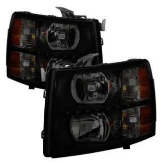 ( xTune ) Chevy Silverado 1500 07-13  2500HD/3500HD 07-14 Crystal Headlights With DRL LED Design – Black Smoke