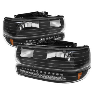 ( xTune ) Chevy Silverado 1500/2500 99-02 / Chevy Silverado 3500 01-02 / Chevy Suburban 1500/2500 00-06 / Chevy Tahoe 00-06 Headlights With LED Bumper Lights - Amber - Black