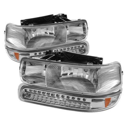 ( xTune ) Chevy Silverado 1500/2500 99-02 / Chevy Silverado 3500 01-02 / Chevy Suburban 1500/2500 00-06 / Chevy Tahoe 00-06 Headlights With LED Bumper Lights - Amber - Chrome