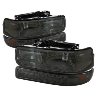 ( xTune ) Chevy Silverado 1500/2500 99-02 / Chevy Silverado 3500 01-02 / Chevy Suburban 1500/2500 00-06 / Chevy Tahoe 00-06 Headlights With LED Bumper Lights – Amber –  Smoke
