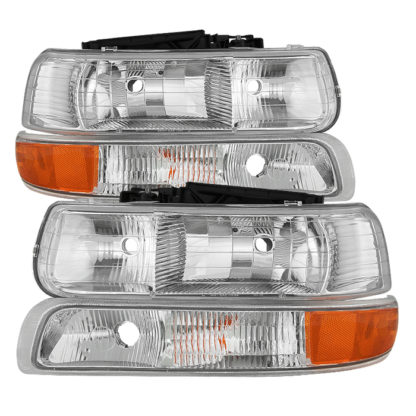 ( OE ) Chevy Silverado 1500/2500 99-02 / Chevy Silverado 3500 01-02 / Chevy Suburban 1500/2500 00-06 / Chevy Tahoe 00-06  OEM Style Headlights With Bumper Lights - Chrome