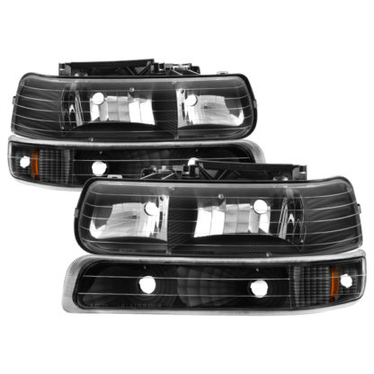 ( xTune ) Chevy Silverado 1500/2500 99-02 / Chevy Silverado 3500 01-02 / Chevy Suburban 1500/2500 00-06 / Chevy Tahoe 00-06 Amber Crystal Headlights With Bumper Lights - Black