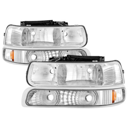 ( OE ) Chevy Silverado 1500/2500 99-02 / Chevy Silverado 3500 01-02 / Chevy Suburban 1500/2500 00-06 / Chevy Tahoe 00-06 Amber Crystal Headlights With Bumper Lights - Chrome