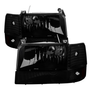 ( xTune ) Ford F150/Bronco 92-96 Headlights w/Corner Bumper 6pcs Amber- Black Smoked