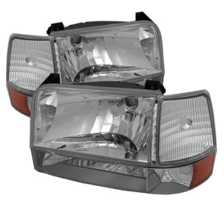 ( OE ) Ford F150/Bronco 92-96 Headlights w/Corner Bumper 6pcs Amber- Chrome