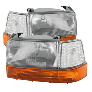 ( OE ) Ford F150/Bronco 92-96 Headlights w/Corner Bumper 6pcs Amber- Clear