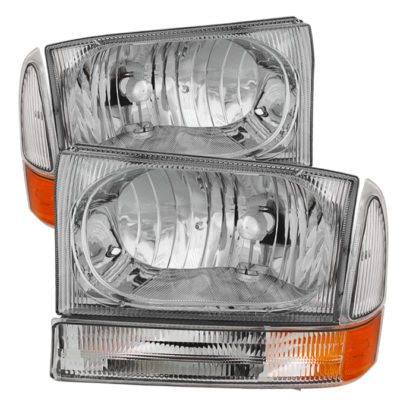( OE ) Ford F250 F350 F450 Superduty Excursion 99-04 Crystal Headlights With Bumper Lights - Chrome