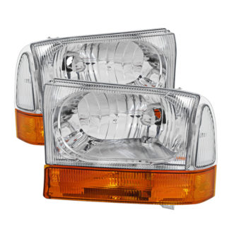 ( OE ) Ford F250 F350 F450 Superduty Excursion 99-04 Crystal Headlights With All Amber Bumper Lights - Chrome