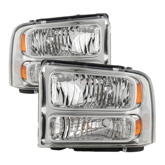 ( OE ) Ford F250 F350 F450 Superduty Excursion 99-04 Headlights (05-07 Harley Style Convert to 99-04   Come with Bulbs  Wiring Harness and Instruction) - Chrome