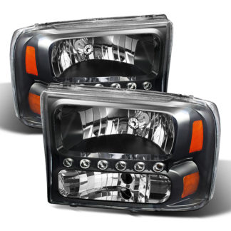 ( xTune ) Ford F250 F350 Super Duty 99-04 / Ford Excursion 00-04 1PC Headlights with LED – Black