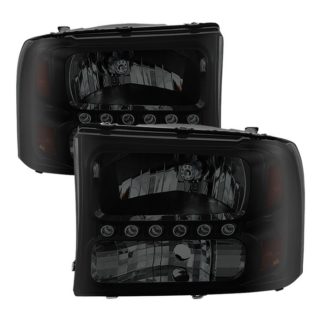 ( xTune ) Ford F250 F350 Super Duty 99-04 / Ford Excursion 00-04 1PC Headlights with LED - Black Smoked