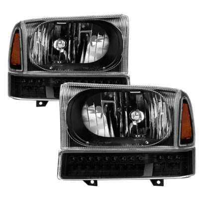 ( xTune ) Ford F250 F350 F450 Superduty Excursion 99-04 OEM Style Headlights With Full LED Bumper Lights - Black