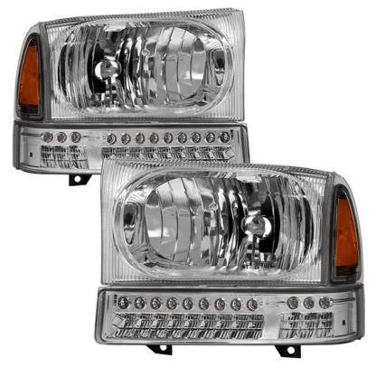 ( xTune ) Ford F250 F350 F450 Superduty Excursion 99-04 OEM Style Headlights With Full LED Bumper Lights - Chrome