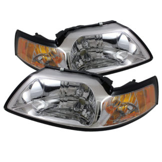 ( OE ) Ford Mustang 99-04 Amber Crystal Headlights - Chrome
