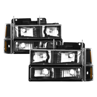 ( xTune ) GMC C/K Series 1500/2500/3500 94-98 / GMC Sierra 94-98 / GMC Suburban 1500/2500 94-99 / Chevy Suburban 94-98 / GMC Yukon 94-99 ( Not Compatible With Seal Beam Headlight ) Headlights W/ Corner & Parking Lights 8pcs sets -Black