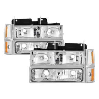 ( OE ) GMC C/K Series 1500/2500/3500 94-98 / GMC Sierra 94-98 / GMC Suburban 1500/2500 94-99 / Chevy Suburban 94-98 / GMC Yukon 94-99 ( Not Compatible With Seal Beam Headlight ) Headlights W/ Corner & Parking Lights 8pcs sets -Chrome