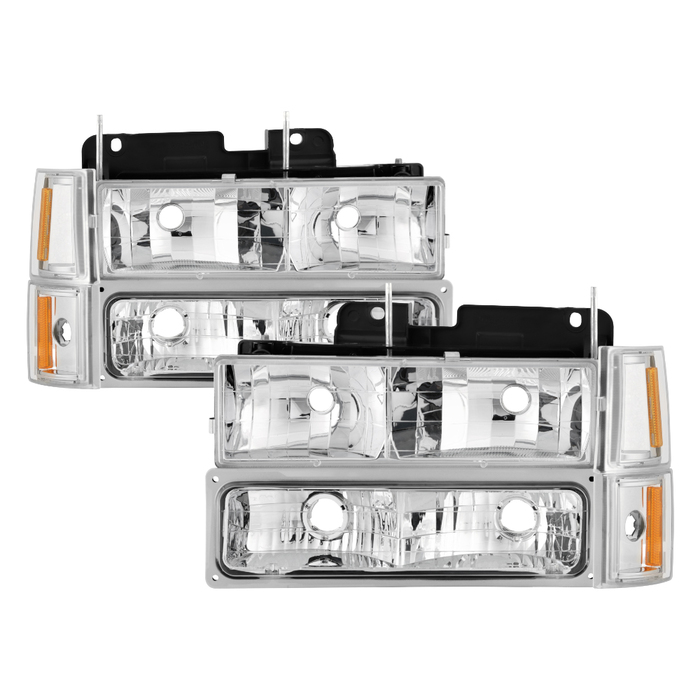 Chrome Headlight Assembly Compatible with Chevy 94-98 C/K C/10 1500 2500 3500/92-99 Tahoe 94-98 Suburban/Silverado Headlamps with Corner & Bumper Lights