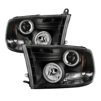 Dodge Ram 1500 09-18 / Ram 2500/3500 10-19 Projector Headlights - Halogen Model Only ( Not Compatible With Factory Projector And LED DRL ) - CCFL Halo - LED ( Non Replaceable LEDs ) - Black - High 9005 (Not Included)- Low H1 (Included)