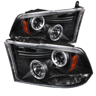 Dodge Ram 1500 09-18 / Ram 2500/3500 10-19 Projector Headlights – Halogen Model Only ( Not Compatible With Factory Projector And LED DRL ) – LED Halo – LED ( Non Replaceable LEDs ) – Black – High 9005 (Not Included)- Low H1 (Included)