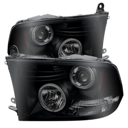 Dodge Ram 1500 09-18 / Ram 2500/3500 10-19 Projector Headlights - Halogen Model Only ( Not Compatible With Factory Projector And LED DRL ) - LED Halo - LED ( Non Replaceable LEDs ) - Black Smoke - High 9005 (Not Included)- Low H1 (Included)