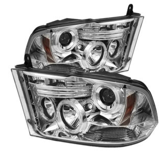Dodge Ram 1500 09-18 / Ram 2500/3500 10-19 Projector Headlights – Halogen Model Only ( Not Compatible With Factory Projector And LED DRL ) – LED Halo – LED ( Non Replaceable LEDs ) – Chrome – High 9005 (Not Included)- Low H1 (Included)