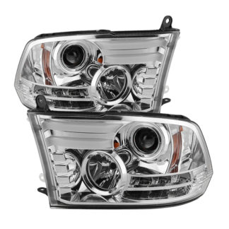 Dodge Ram 1500 09-18 / Ram 2500/3500 10-19 Projector Headlights – Halogen Model Only ( Not Compatible With Factory Projector And LED DRL ) – Light Bar DRL – Chrome – High 9005 (Not Included)- Low H1 (Included)