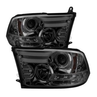 Dodge Ram 1500 09-18 / Ram 2500/3500 10-19 Projector Headlights – Halogen Model Only ( Not Compatible With Factory Projector And LED DRL ) – Light Bar DRL – Smoke – High 9005 (Not Included)- Low H1 (Included)
