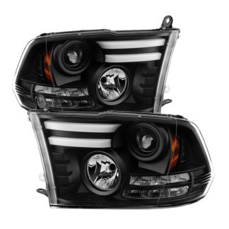 Dodge Ram 1500 13-18 / Ram 2500/3500 13-19 Projector Headlights (Not compatible on models w/ Factory Dual Lamp/Quad Lamp Headlights) – Light Bar DRL – Low Beam-H1(Included) ; High Beam-HB3(Included) ; Signal-LED(Included) – Black