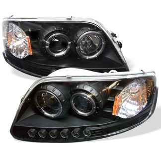 Ford F150 97-03 / Expedition 97-02 1PC Projector Headlights – ( Will Not Fit Manufacture Date Before 6/1997 ) – LED Halo – Amber Reflector – LED ( Replaceable LEDs ) – Black – High 9005 (Included) –  Low H3 (Included)