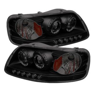 Ford F150 97-03 / Expedition 97-02 1PC Projector Headlights – ( Will Not Fit Manufacture Date Before 6/1997 ) – LED Halo – Amber Reflector – LED ( Replaceable LEDs ) – Black Smoke – High 9005 (Included) –  Low H3 (Included)
