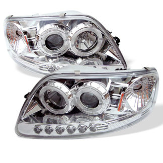 Ford F150 97-03 / Expedition 97-02 1PC Projector Headlights – ( Will Not Fit Manufacture Date Before 6/1997 ) – LED Halo – Amber Reflector – LED ( Replaceable LEDs ) – Chome – High 9005 (Included) –  Low H3 (Included)