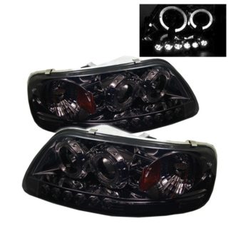 Ford F150 97-03 / Expedition 97-02 1PC Projector Headlights – ( Will Not Fit Manufacture Date Before 6/1997 ) – LED Halo – Amber Reflector – LED ( Replaceable LEDs ) – Smoke – High 9005 (Included) –  Low H3 (Included)