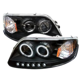 Ford F150 97-03 / Expedition 97-02 1PC Projector Headlights - ( Will Not Fit Manufacture Date Before 6/1997 ) - CCFL Halo - LED ( Replaceable LEDs ) - Black - High 9005 (Included) -  Low H3 (Included)