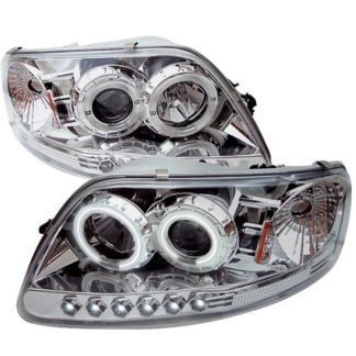 Ford F150 97-03 / Expedition 97-02 1PC Projector Headlights - ( Will Not Fit Manufacture Date Before 6/1997 ) - CCFL Halo - LED ( Replaceable LEDs ) - Chome - High 9005 (Included) -  Low H3 (Included)