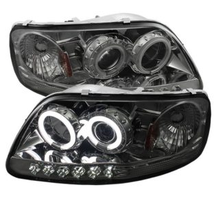 Ford F150 97-03 / Expedition 97-02 1PC Projector Headlights - ( Will Not Fit Manufacture Date Before 6/1997 ) - CCFLHalo - LED ( Replaceable LEDs ) - Smoke - High 9005 (Included) -  Low H3 (Included)