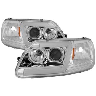 Ford F150 97-03 / Expedition 97-02 1PC Version 2 Projector Headlights - ( Will Not Fit Manufacture Date Before 6/1997 ) - Light Bar DRL LED - Chrome