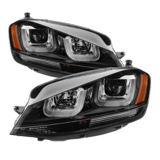 Volkswagen Golf VII 14-19 (Halogen model only) Projector Headlights - DRL LED - Black Stripe - Low Beam-H7(Not Included) ; High Beam-H1(Insluded) ; Signal-PY21W(Included) - Black