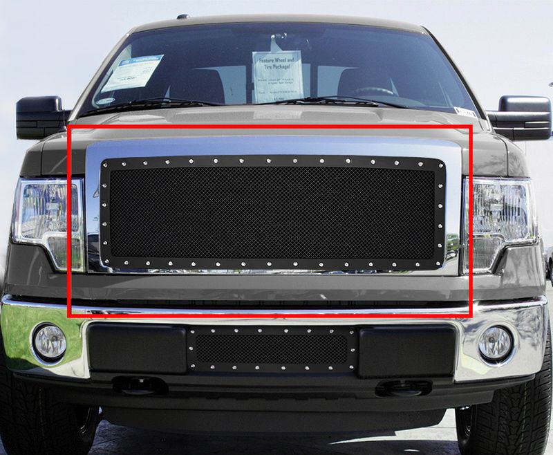 APS Fits 2009-2014 Ford F-150 Stainless Steel Black 1.8 mm Wire Mesh Grille Insert 