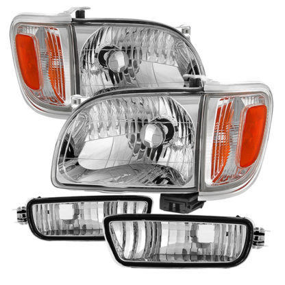 ( OE ) Toyota Tacoma 01-04 Crystal Headlights W/ Amber Corner & Side Marker Lights 6pcs - Chrome