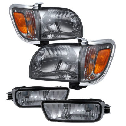 ( xTune ) Toyota Tacoma 01-04 Crystal Headlights W/ Amber Corner & Side Marker Lights 6pcs - Smoke