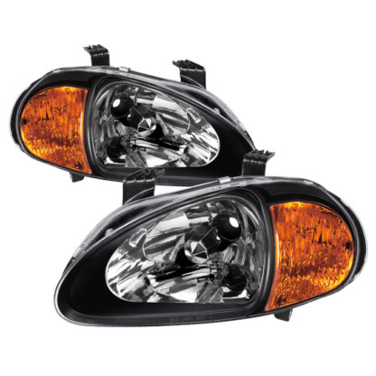 ( xTune ) Honda Del Sol 93-97 1PC Amber Crystal Headlights - Black