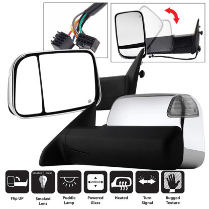 MIR-DRAM10-PW-SET Dodge Ram 1500 09-12 L&R Manual Extendable - POWER Heated Adjust Mirror with LED Signal. Fit: Ram 2500/3500 10-12