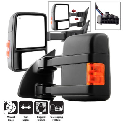 MIR-FDSD08S-MA-AM-SET Ford SuperDuty 99-15  L&R Manual Extendable - Manual Adjust Mirror with LED Signal Amber - SET