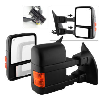 MIR-FDSD08S-PW-AM-SET Ford SuperDuty 08-15 L&R Manual Extendable - POWER Heated Adjust Mirror with LED Signal Amber. Fit: F250/F350/F450/F550 08-15