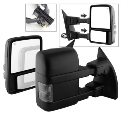 MIR-FDSD08S-PW-SM-SET Ford SuperDuty 08-15 L&R Manual Extendable - POWER Heated Adjust Mirror with LED Signal Smoke Fit: F250/F350/F450/F550 08-15