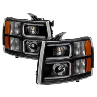 Chevy Silverado 1500 07-13  2500HD/3500HD 07-14 Projector Headlights – Light Tube Style – Black