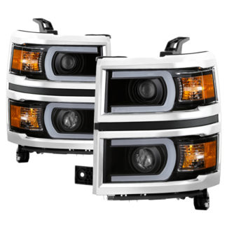 Chevy Silverado 1500 14-15 Projector Headlights – Light Bar DRL – Black