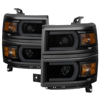 Chevy Silverado 1500 14-15 Projector Headlights - Light Bar DRL - Black Smoked